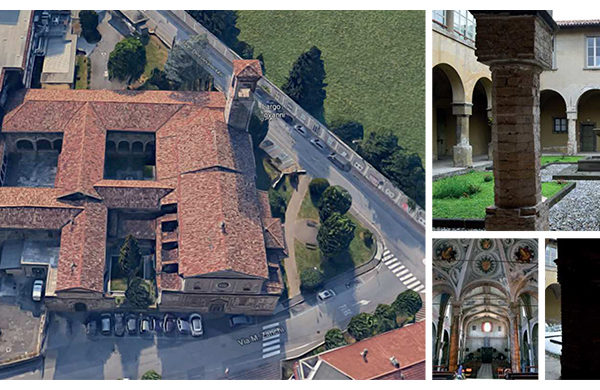 Viste del complesso dall’alto, dei chiostri e della chiesa